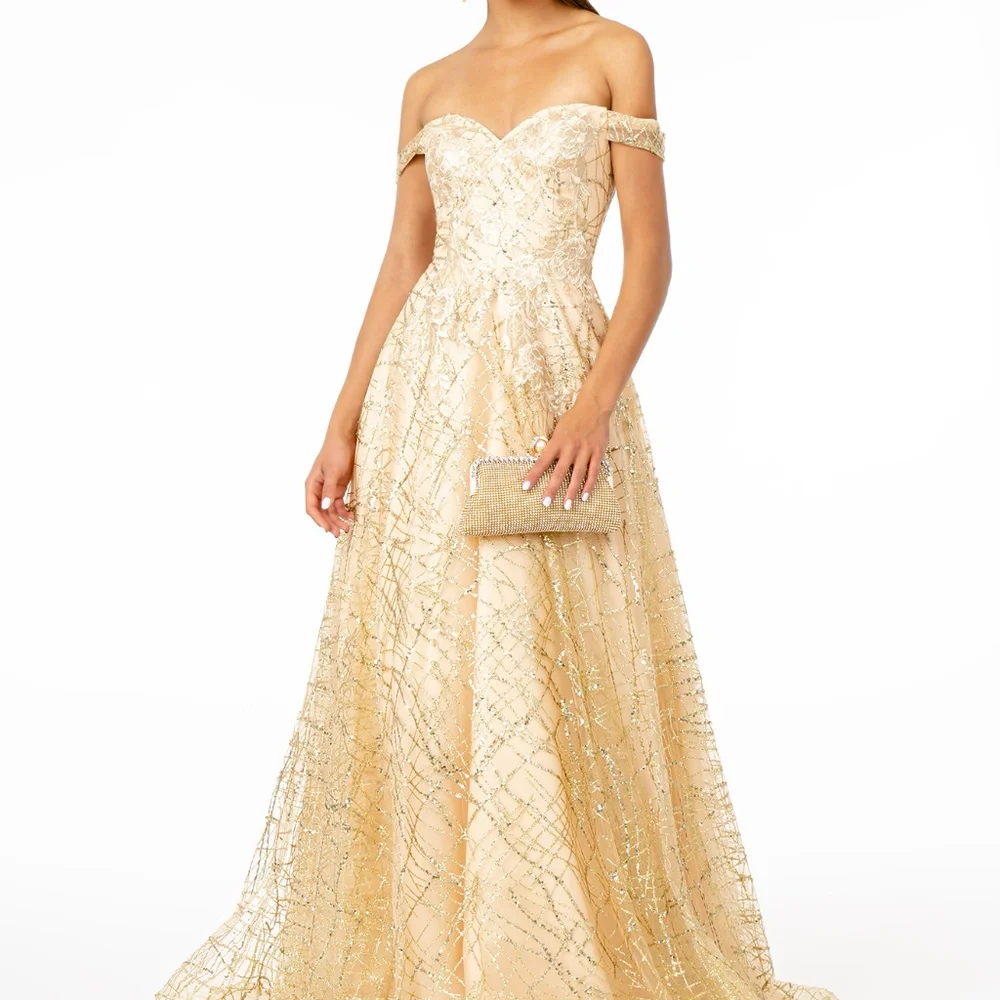 NEW CHAMPAGNE Off Shoulder A-Line Sweetheart Neck Dress GSGL2887